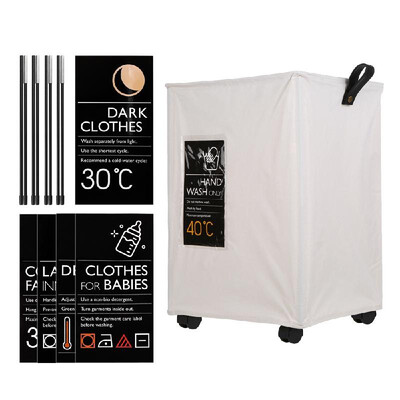 

Large Collapsible Oxford Cloth Laundry Basket Bin Mesh Drawstring Dirty Clothes Hamper with Handles 4 Support Rods 4 Universal Whe