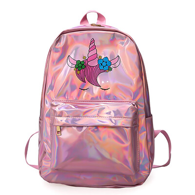 

New Cartoon Flower Unicorn Backpack Women Girl Laser Backpack Shoulder Bag Teenager Schoolbag Large Travel Backpack Rucksack