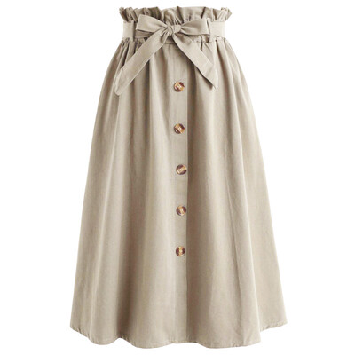 

Fashion Womens High Waist A-Line Midi Skirt Korean Solid Fashion Fold Skirts