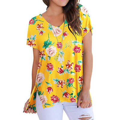 

Starmoon Womens Summer Loose Short-Sleeved V-Neck T-Shirt High And Low Hem