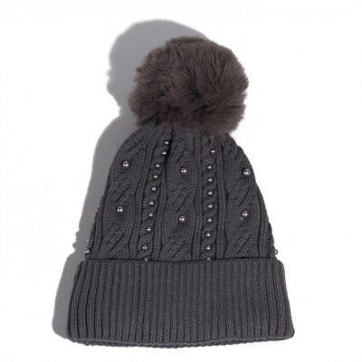 

Hat Womens autumn&winter Korean pearl wool hat thickened&fluffy ball Pullover hat outdoor warm knit hat tide