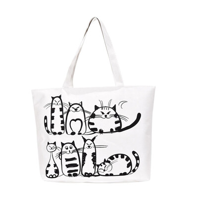 

Fashion Lovely Animal Canvas Handbag Cat Zipper Student Pouch Women Shoulder Bag