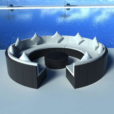 

10 Piece Garden Lounge Set with Cushions Poly Rattan Black