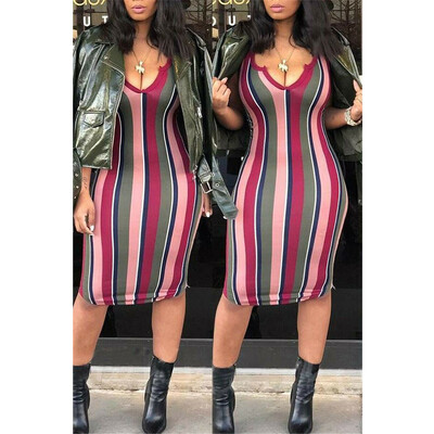 

Womens Strips Sleeveless Strappy Midi Dress Bodycon Tube Top Plus Size Sexy