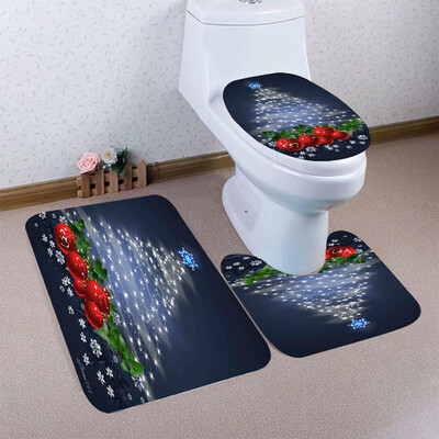 

Tailored 3PCS Christmas Bathroom Non-Slip Pedestal Rug Lid Toilet Cover Bath Mat Set