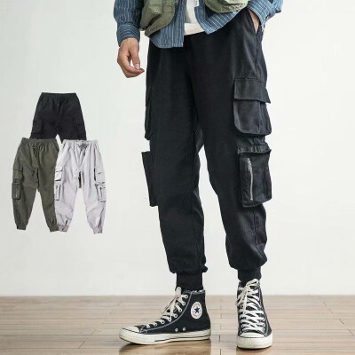 

Ins explosion models Korean mens overalls loose beam foot sports casual pants national tide nine pants factory direct Silver