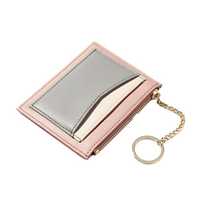 

Fashion Women Color Block Patchwork Ring Zip Faux Leather Short Wallet Purse