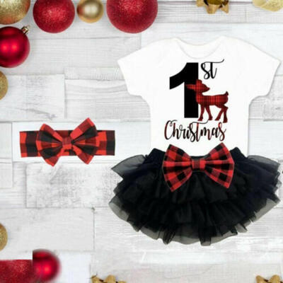 

My 1st Christmas Newborn Baby Girl Deer Long Sleeve Romper Tulle Skirt Clothes