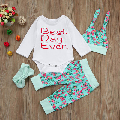 

Newborn Infant Baby Letter Romper TopsFloral Pants 4Pcs Outfits Clothes Set