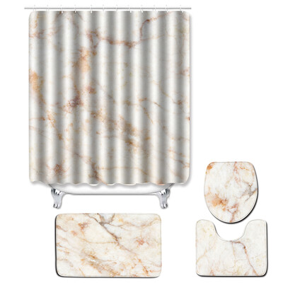 

4pcsset Water-resistant Shower Curtain & Lid Toilet Cover Pedestal Rug Non-slip Bath Mat Bathroom Decoration Accessories