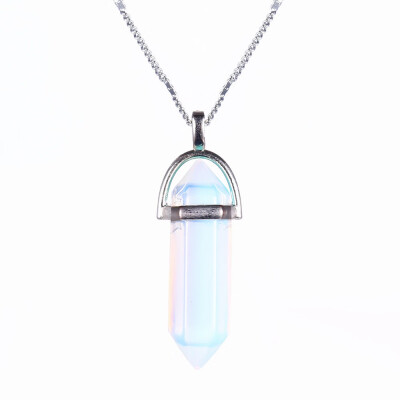 

Hot Sale Silver Hexagonal Column Necklaces Pendants Fashion Natural Stone Bullet Crystal Pendant Necklace For Women Jewelry