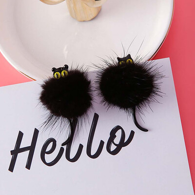 

Winter Pompom Faux Fur Round Ball Pear Ear Plug Party Stud Earrings