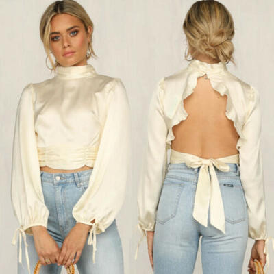 

Women Lantern Sleeve Turtleneck Casual Solid Tops Autumn T-shirt Blouse Tee