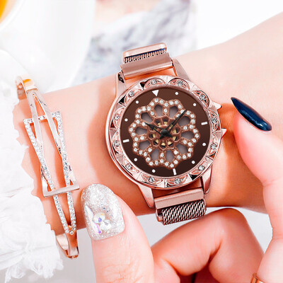 

RM 360 Degree Rotating Fashion Diamond Dial To Run Ladies Quartz Mesh Belt Watch