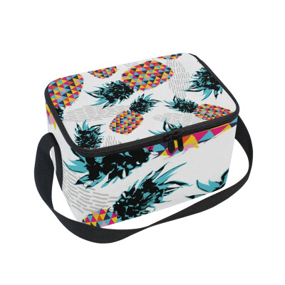 

ALAZA Lunch Box Insulated Lunch Bag Large Cooler Pattern With Color Retro Pineapple Tote Bag