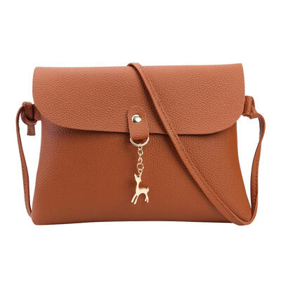 

Solid Color Deer Pendant Shoulder Handbags Women PU Leather Crossbody Bags