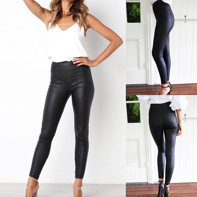 

Tailored Women Casual Pockets Slim Fit Pants Leather pants Long Pants