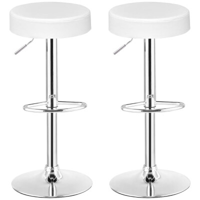 

Set of 2 Adjustable Round Leather Seat Swivel Bar Stool-White