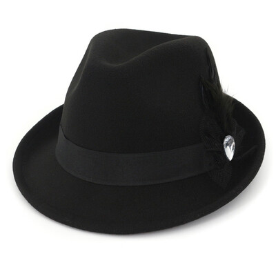 

6 Colors Men Hard Felt Feather Trilby Jazz Hat Woolen Pork Pie Hat