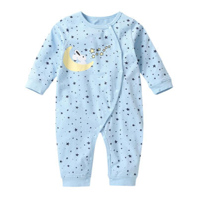 

Cartoon Stars Print Baby Romper Long Sleeve Oblique Buttons O-Neck Jumpsuit