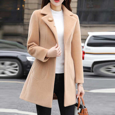 

Toponeto Women Work Solid Vintage Winter Office Long Sleeve Button Woolen Jacket Coat