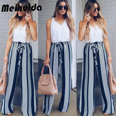 

Womens Ladies High Waisted Wide Leg Harem Trousers Palazzo Loose Beach OL Pants