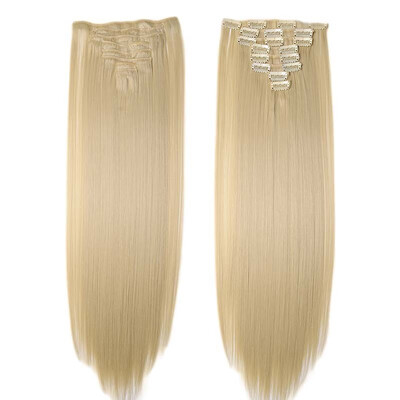 

Full Head Clip Synthetic in Hair Extensions 8 Piece 18 Clips Hairpiece Long Wave Curly Straight for Women