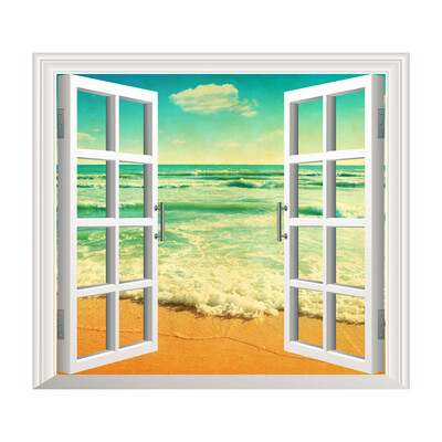 

〖Follure〗3D Window Ocean Beach Wall Sticker Decals Room Decor Vinyl Mural Art Removable