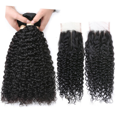 

BEAUDIVA Curly 3 Bundles With 44 Closure Brazilian Hair Weave Bundles Three Part