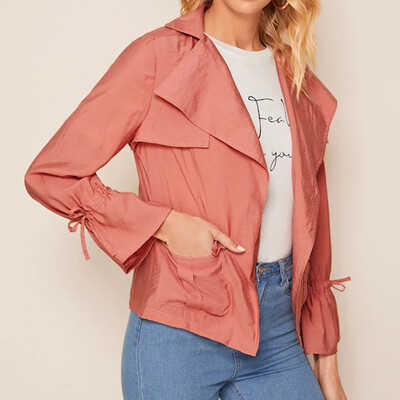 

Toponeto Women Casual Autumn Solid Pocket Tops Long Sleeve Slim Bandage Overcoat Coat