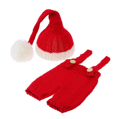 

2pcsSet Cute Baby Knitting Photography Props Overalls Hat Festival Suit