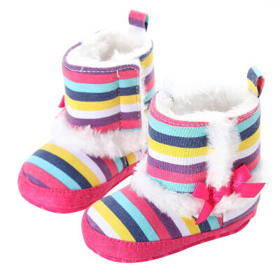 

Baby Girl Winter Snow Boots Striped Rainbow Crochet Knit Fleece Bootie Warm Baby Boots Shoes 0-18M