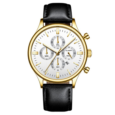 

Gobestart Fashion Sport Mens Stainless Steel Case Leather Band Quartz Analog Wrist Watch