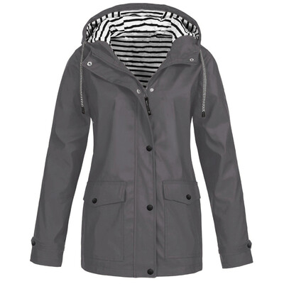 

Toponeto Women Solid Rain Jacket Outdoor Plus Size Waterproof Hooded Raincoat Windproof