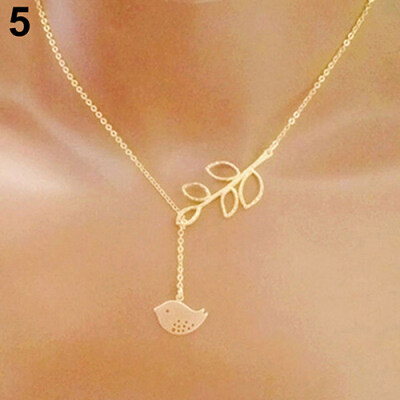 

Women\s Fashion Cute Cutout Branch Leaves Bird Owl Love Charm Short Necklace