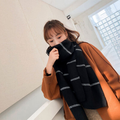 

Korean version of the new imitation cashmere striped monochrome scarf female autumn&winter students warm collar solid color thick shawl