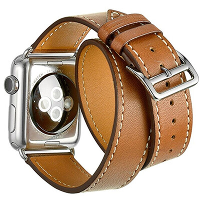 

42mm Genuine Leather Strap Bracelet Replacement Wrist Band With Adapter Clasp for iWatch Series 3 2 1