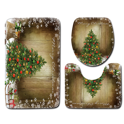 

3PcsSet Home Bathroom Decor Christmas Elk & Tree Printed Non-Slip Floor Mat Bath Mat Pedestal Rug Lid Toilet Cover Christmas