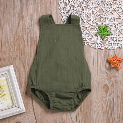 

Infant Baby Girl Kid Boy Backless Solid Suspender Romper Bodysuit Outfits