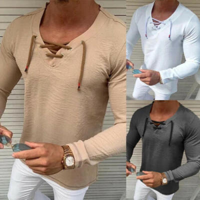 

Fashion Mens Slim Fit V Neck Long Sleeve Muscle Tee T-shirt Casual Tops Blouse