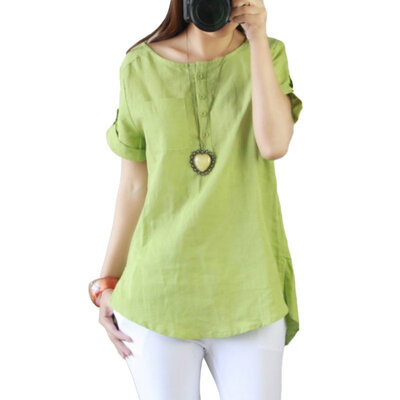 

Fashion Women Summer Loose Casual Linen Short Sleeve Shirt Blouse Tops Clothing
