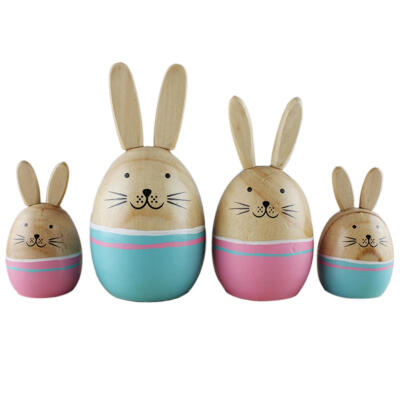 

4pcs Cute Rabbit Family Handmade Solid Wood Crafts Home Ornaments Gift