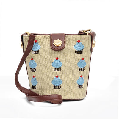 

Printing Shoulder Messenger Handbags Women Straw Woven Crossbody Bucket Bag