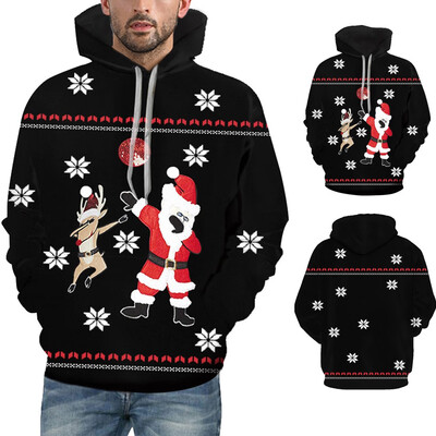 

Gobestart Mens Casual Christmas 3D Print Long Sleeve Hooded Sweater Jacket Coat