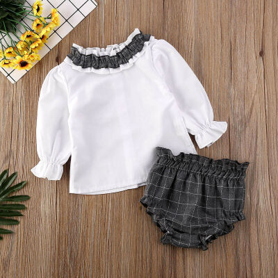 

2PCS Toddler Baby Girl Christmas Solid Long Sleeve Top Plaid Pants Outfit Set