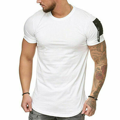 

Mens Slim Fit O Neck Short Sleeve zipper Muscle Tee T-shirt Casual Blouse Tops