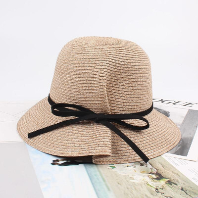 

Women Summer Sun Straw Hat Bow Adjustable Dome Summer Panama Beach Holiday Cap