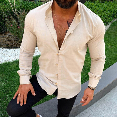 

Men Casual Solid Color Loose Shirt Tops Long Sleeve T-Shirts Button Down Blouse