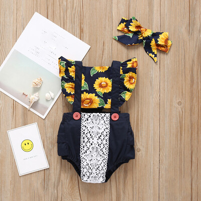 

Newborn Headband Infant Baby Ruffle Girl Sleeveless Sun Floral Romper Cloth Lace