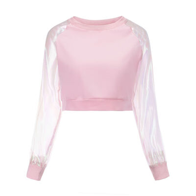 

Laser Transparent T-shirt Spring Autumn Harajuku Japanese Women Long Sleeve Patchwork Crop Top Women Tees